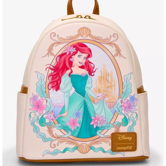 Loungefly Disney Little Mermaid Mini Backpack Ariel Portrait Floral Bag - Picture 1 of 4